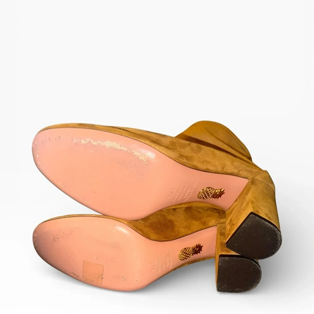 LIKE NEW IN BOX Aquazzura Brown Congac Suede Brooklyn Ankle Length Boots SZ 37 - Picture 5 of 9
